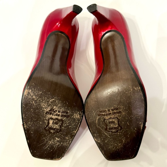 EUC Stuart Weitzman Max Red Quasar Patent Leather Peep Toe Heels - Picture 8 of 9